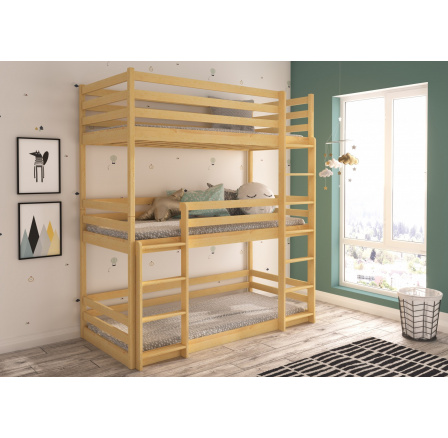 Trojposchodová posteľ s matracmi TEDRO 200x90 Pine