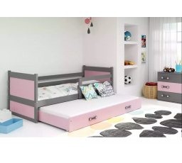 Detská posteľ RICO Grafit/Ružová, s prístelkou 90x200 cm, bez matraca