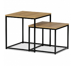 Súprava 2 odkladacích stolíkov, MDF, dekor divoký dub, kov, čierny lak