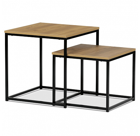 Súprava 2 odkladacích stolíkov, MDF, dekor divoký dub, kov, čierny lak