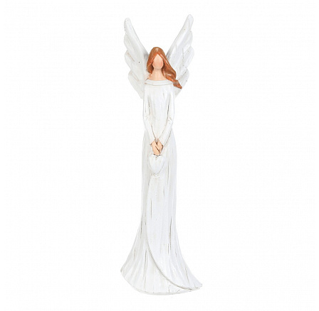 Anděl - figurka z polyresinu, imitace dřeva, vel. S, bílý Anděl - figurka z polyresinu, imitace dřeva, vel. S, bílý