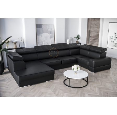 Rohová Kožená sedacia súprava s funkciou spania ROYAL MAX I 210x375x185 - Pravá strana, čierna koža Rohová Kožená sedacia súprava s funkciou spania ROYAL MAX I 210x375x185 - Pravá strana, čierna koža