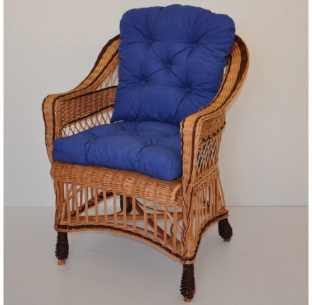 Kreslo Weigier hnedý výplet - vankúš modré odlesky