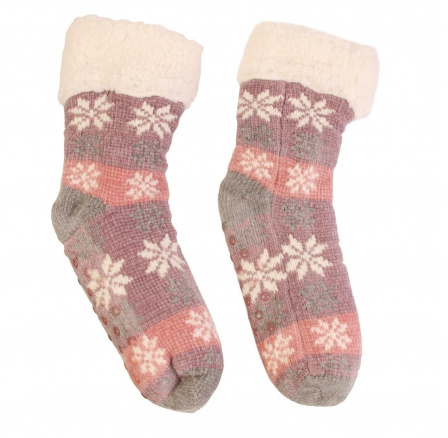 Zateplené ponožky s vianočným vzorom ružové Zateplené ponožky s vianočným vzorom ružové