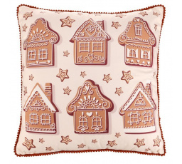 Polštář - motiv s domky, sametový, 45 x 45 cm