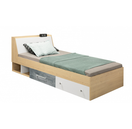 Posteľ STEP - ST12 L/P, 120x200 cm, dub biskvitový/biela Lux/betón