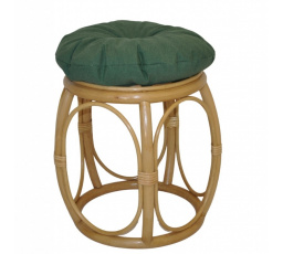 Ratanová taburetka široká medová polstr tmavě zelený melír