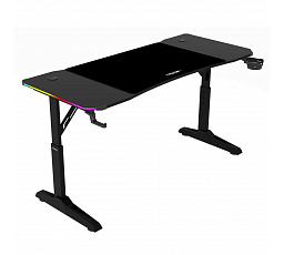 Pevný herní stůl 140x60cm, RGB LED, výběr výšky, melamin, carbon, LT-H1214 BK