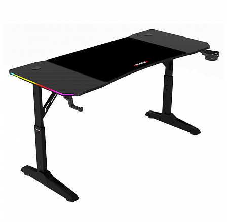 Pevný herní stůl 140x60cm, RGB LED, výběr výšky, melamin, carbon, LT-H1214 BK Pevný herní stůl 140x60cm, RGB LED, výběr výšky, melamin, carbon, LT-H1214 BK