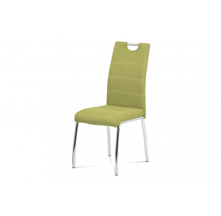Jedálenská stolička, zelená látka, biele prešitie, chrómový kov