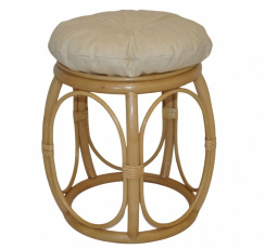 Ratanová taburetka široká medová polster svetlo béžový melír