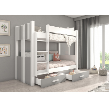 Poschodová posteľ s matracom ARTA 200x90 biela+sivá