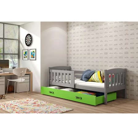 Detská posteľ KUBUS 80x190 cm so zásuvkou, s matracom, Grafit/Zelená Detská posteľ KUBUS 80x190 cm so zásuvkou, s matracom, Grafit/Zelená