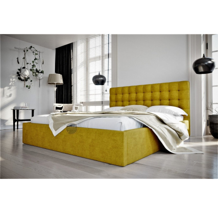 Posteľ LOFT - 200x200, Kovová na plynových zdvihákoch, žltá
