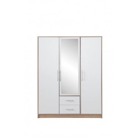 Šatníková skriňa SMART SRL2 so zrkadlom, dub sonoma + biely lux