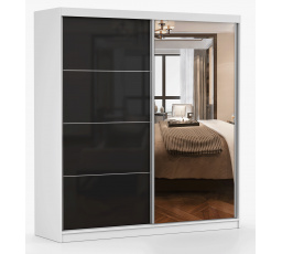 Šatníková skriňa MULTI 31 - 203 cm, Biela/Čierny Lesk