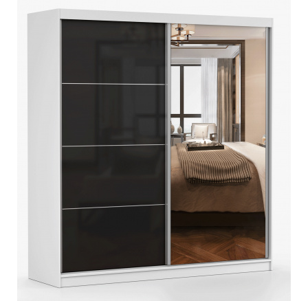 Šatníková skriňa MULTI 31 - 203 cm, Biela/Čierny Lesk
