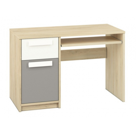 DROP 14 - Písací stôl / Farba korpusu: buk Fjord + biela , doplnková farba: sivá