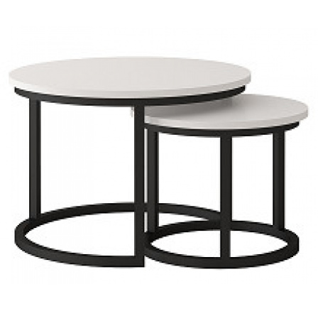 TRENTO - Konferenčný stolík set 2 kusov - laminát BIELY/ noha kov ČIERNA (Toronto stolik kawowy=2balenia)(IZ) (K150)