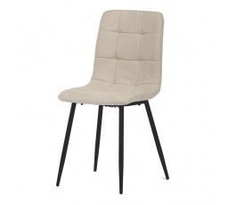 Jedálenská stolička, krémové látkové čalúnenie, kovová štvornohá podnož, čierna podložka