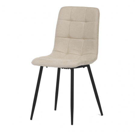 Jedálenská stolička, krémové látkové čalúnenie, kovová štvornohá podnož, čierna podložka