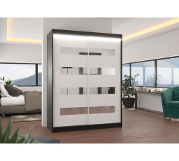 Posuvná skriňa so zrkadlom a LED osvetlením BALTIC 150 Čierna+Biela