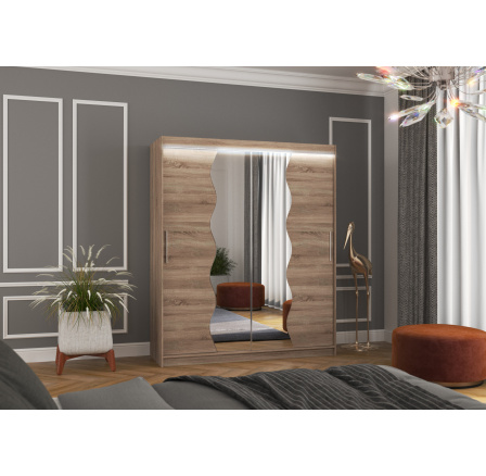 Posuvná skriňa so zrkadlom a LED osvetlením KANSAS 180 Truffle+Truffle