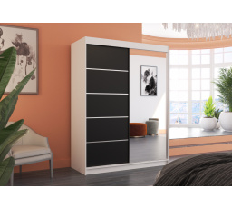 Šatní skriňa s posuvnými dverami a zrkadlom LIMBO 150 Biela+Čierna