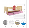 Detská posteľ KUBUS 80x160 cm so zásuvkou, s matracom, Prírodná/Ružová