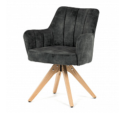 Jedálenská stolička, otočný mechanizmus 360°, taštičkové pružiny v sedadle, tmavozelená látka, noha masív dub