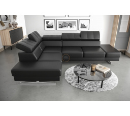 Rohová sedacia súprava EMPORIO 225x300 prírodná koža - čierna koža, ľavá