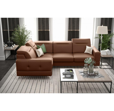 Rohová sedacia súprava MALIBU prírodná koža 250X180 cm - ľavá, Hnedo hrdzavá koža