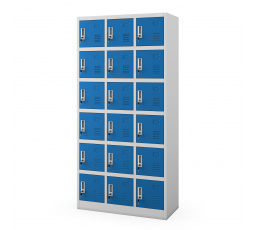 Plechová uzamykateľná šatníková skrinka na sokli KAROL, 900 x 1850 x 400 mm, šedo-modrá