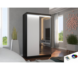 Posuvná skriňa so zrkadlom a LED osvetlením REWENA 120 Čierna+Biela