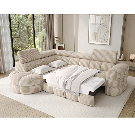 Carmenn corner sofa with sleeping function, storage compartment and adjustable headrests, beige velvet, left-hand side Modullo 18 205x126 Left 1 Carmenn corner sofa with sleeping function, storage compartment and adjustable headrests, beige velvet, left-hand side Modullo 18 205x126 Left 1