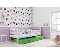 Detská posteľ ERYK 90x200 cm so zásuvkou, bez matraca, Biela/Zelená