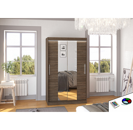 Šatní skriňa s posuvnými dverami, zrkadlom a LED osvetlením SANTOS 120 Choco+Choco Šatní skriňa s posuvnými dverami, zrkadlom a LED osvetlením SANTOS 120 Choco+Choco