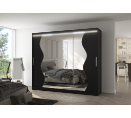 Posuvná skriňa so zrkadlom a LED osvetlením SHARON 250 Čierna+Čierna