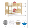 Detská poschodová posteľ KUBUS 90x200 cm, bez matraca, Prírodná