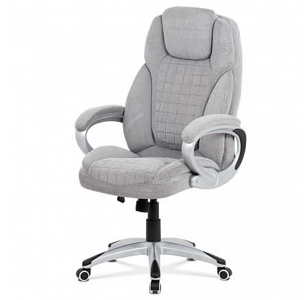 Kancelárske kreslo, sivá látka, strieborný plastový kríž, hojdací mechanizmus