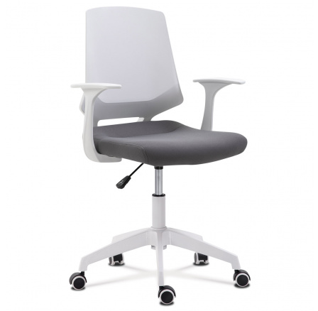 Kancelárska stolička, sedadlo sivá látka, biely PP plast, výškovo nastaviteľná Kancelárska stolička, sedadlo sivá látka, biely PP plast, výškovo nastaviteľná