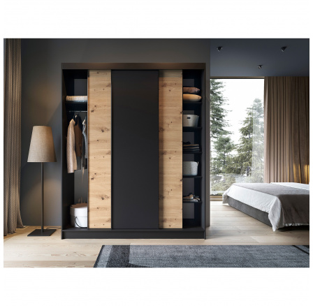 Posuvná skriňa ESVILLE III, Dub Artisan/Čierna Matná