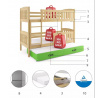 Detská poschodová posteľ KUBUS 3 s prístelkou 90x200 cm, vrátane matracov, Prírodná/Zelená
