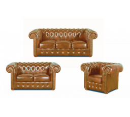 Sedacia súprava Chesterfield Classic 3+2+1 koža koňak