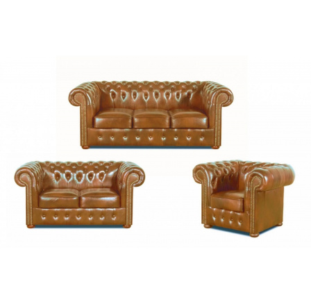 Sedacia súprava Chesterfield Classic 3+2+1 koža koňak