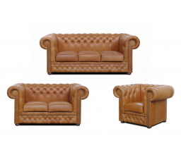 Sedacia súprava Chesterfield Lord 3+2+1 koža koňak