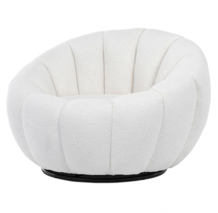 Kreslo relaxačné látka biele Bouclé otočné