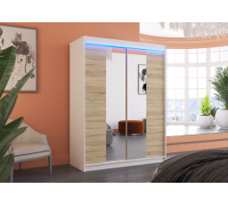 Posuvná skriňa so zrkadlom a LED osvetlením FEVER 150 Biela+Sonoma