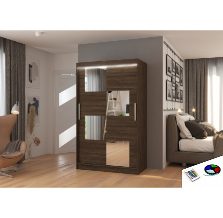 Posuvná skriňa so zrkadlom a LED osvetlením LUGANO 120 Choco+Choco Posuvná skriňa so zrkadlom a LED osvetlením LUGANO 120 Choco+Choco