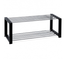 Stojan na topánky, 2 pochrómované kovové police, masívne kaučukové drevo, čierny matný lak